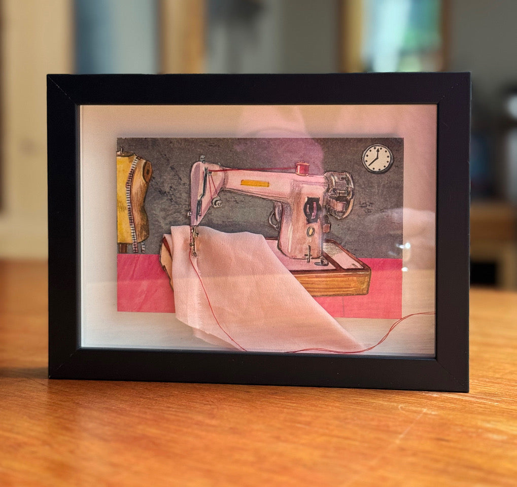 Postcard Collage (Pink Sewing Machine)
